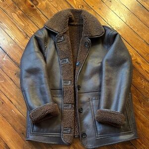Zara Brown Leather Shearling Jacket